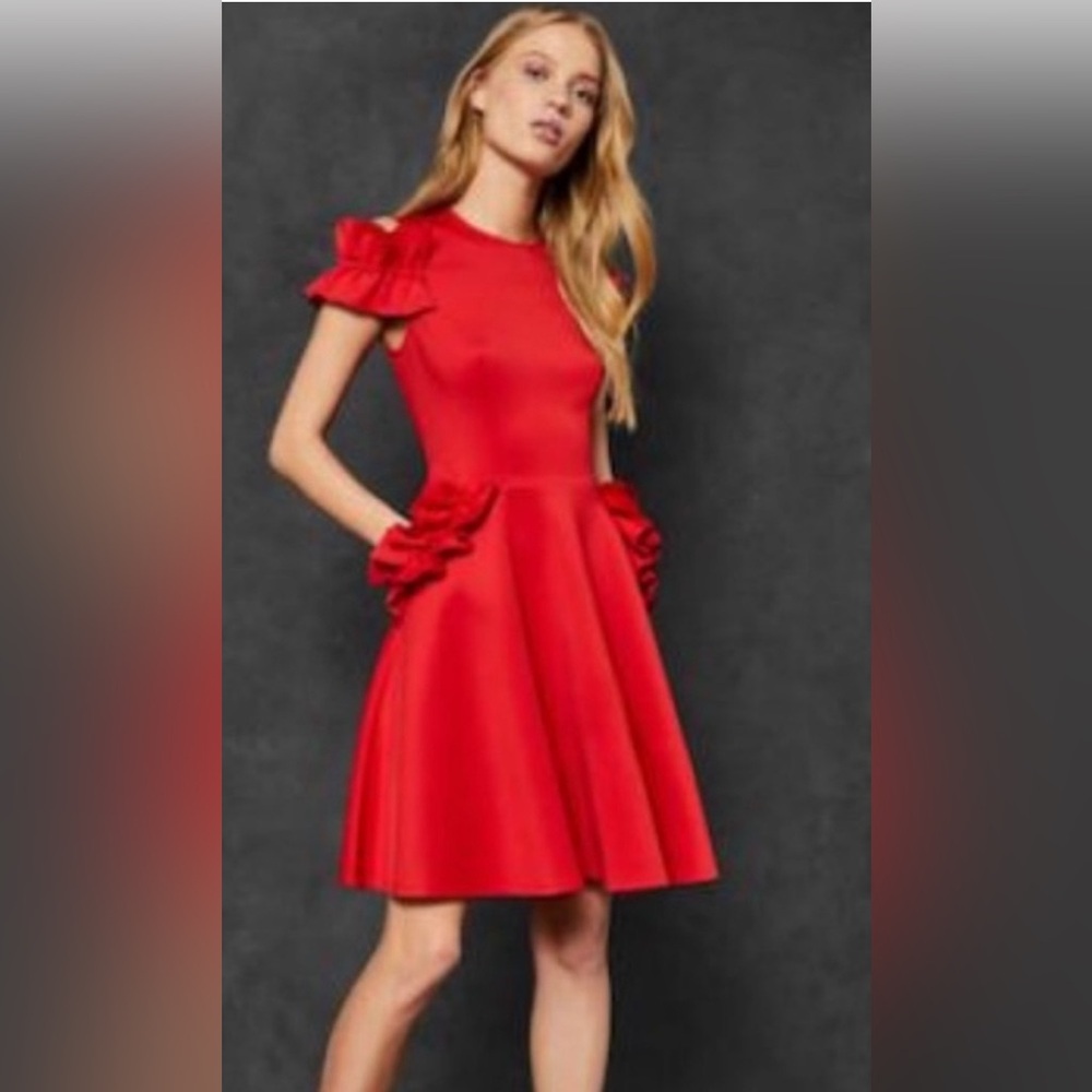 Ted Baker Scarlet Ruffle Sleeve Mini Dress
